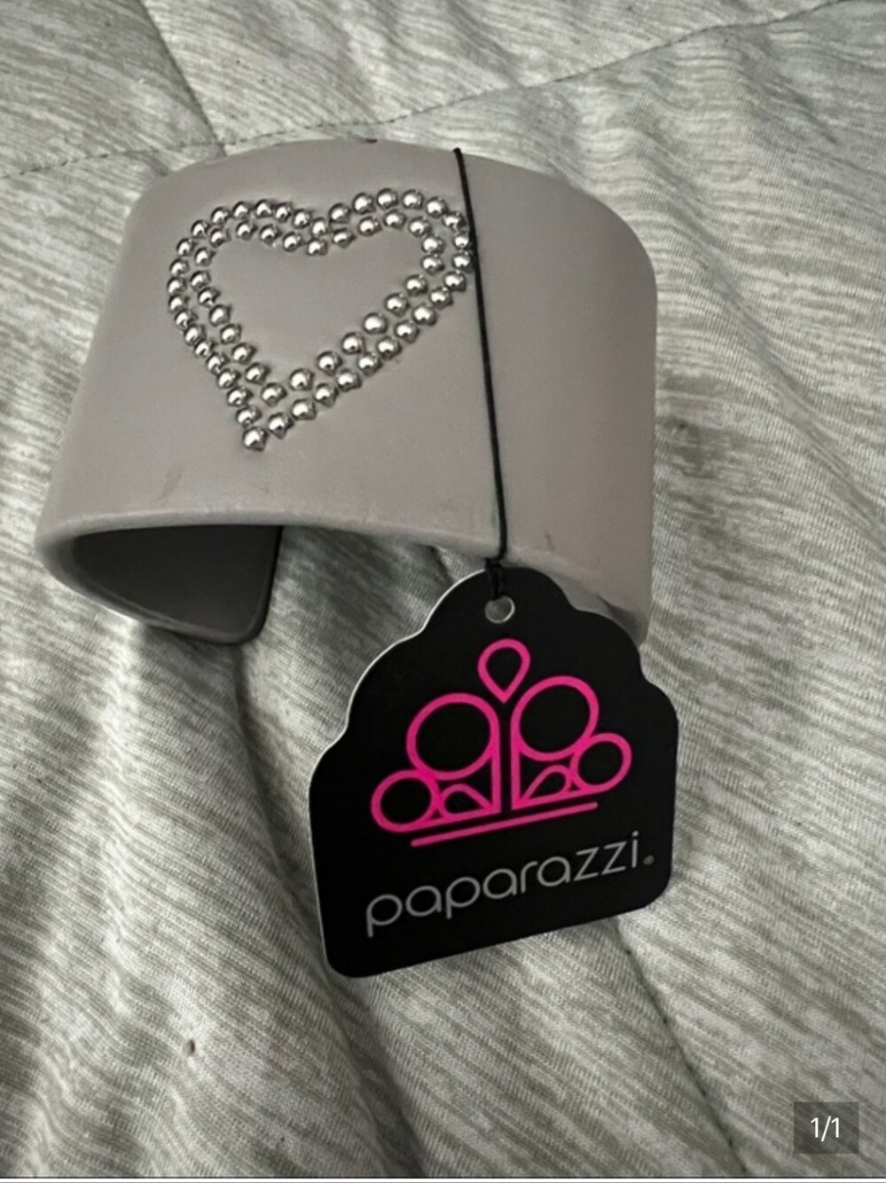 paparazzi Gray Rhinestone Heart Cuff Bracelet